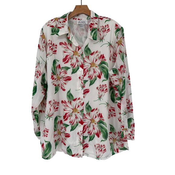 Linea By Louis DellOlio Floral Long Sleeve Blouse tunic size 2X plus Womens Top - Picture 1 of 4